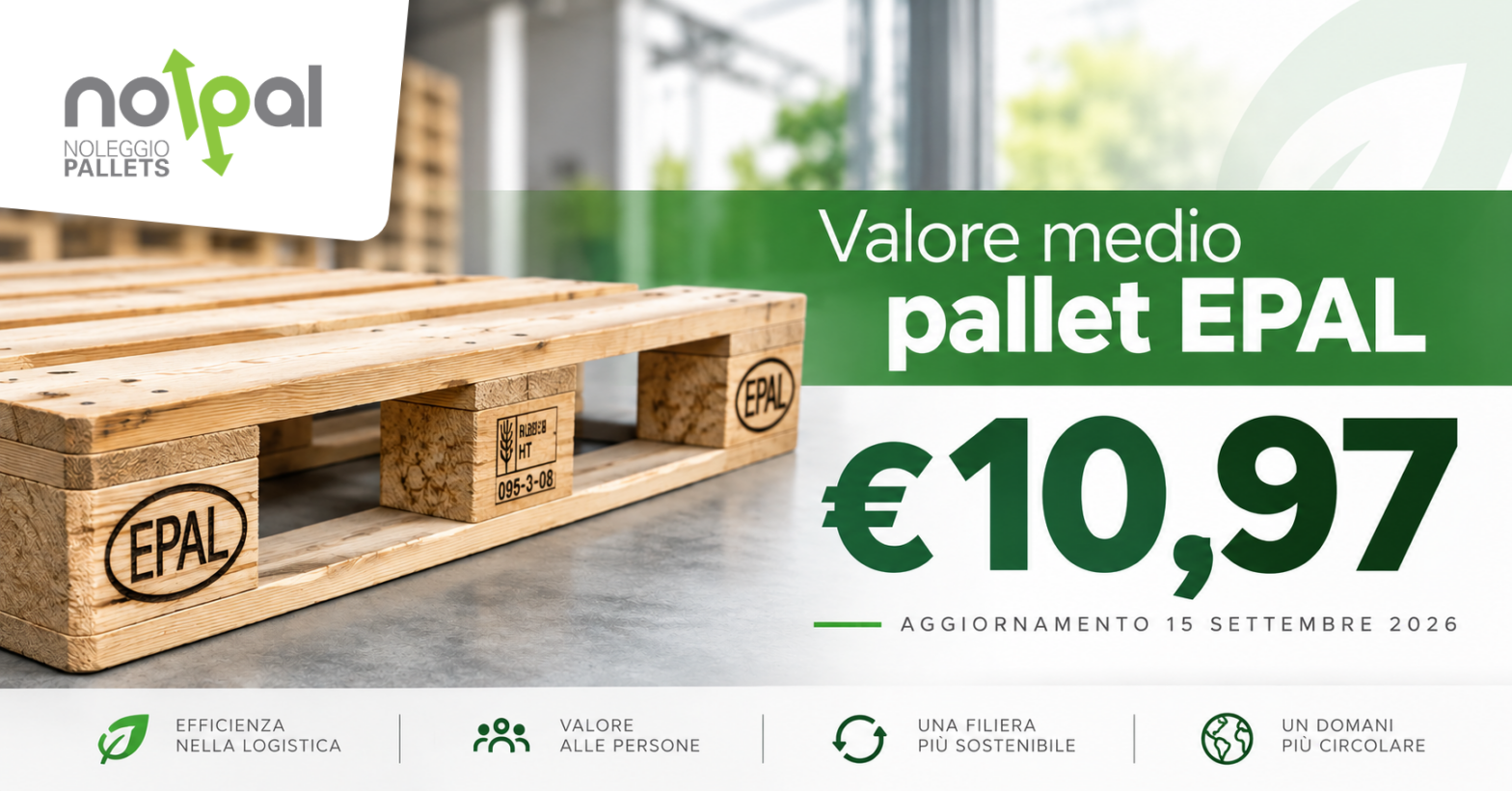 Valore medio pallet EPAL: a settembre 2026 sale a 10,97 euro